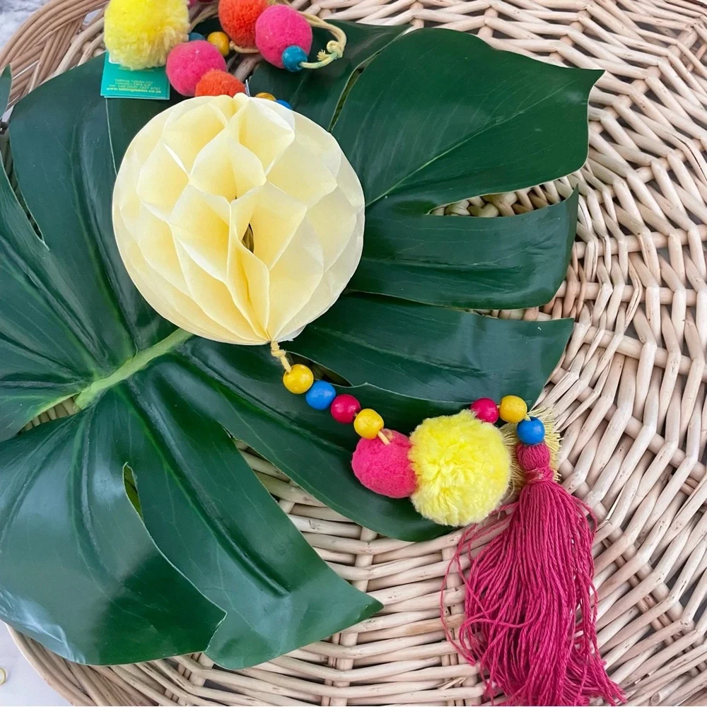 Talking Tables Pom Pom yarn Tassels beads decor set of 4 NWT for car, home, etc.